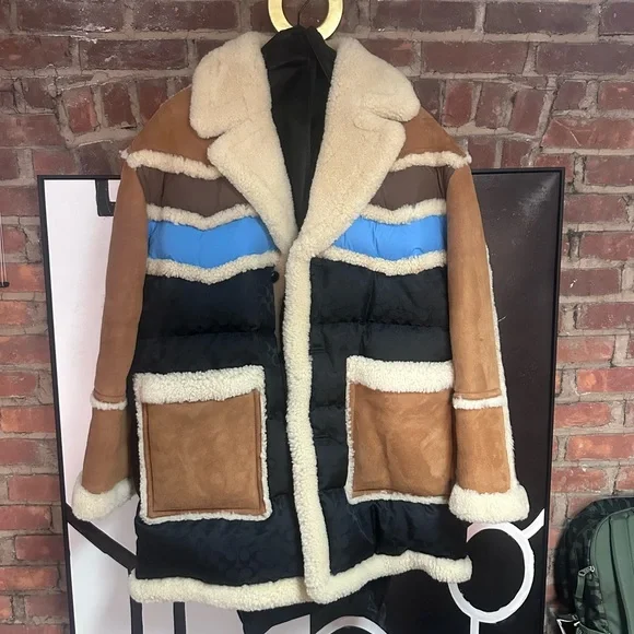 Men's Shearling Trim Colorblock Jacket - Picture 1 of 2